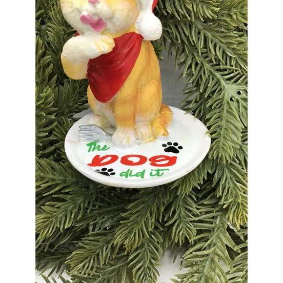 CAT Christmas Ornament 'The Dog Did It' Licking Paws Humorous Feline - Picture 2 of 7